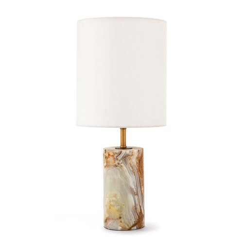 beige and rust colored jade mini lamp with linen shade